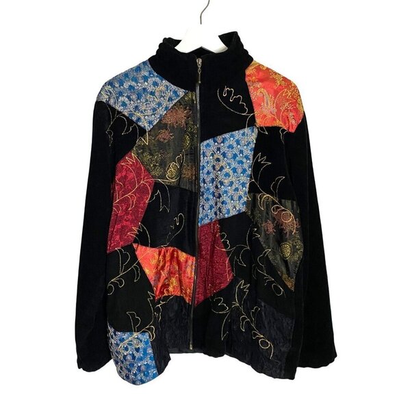 White Stag Embroidered Patchwork Zip Front Jacket Women's Sz XL Artsy‎ Boho - Picture 1 of 11